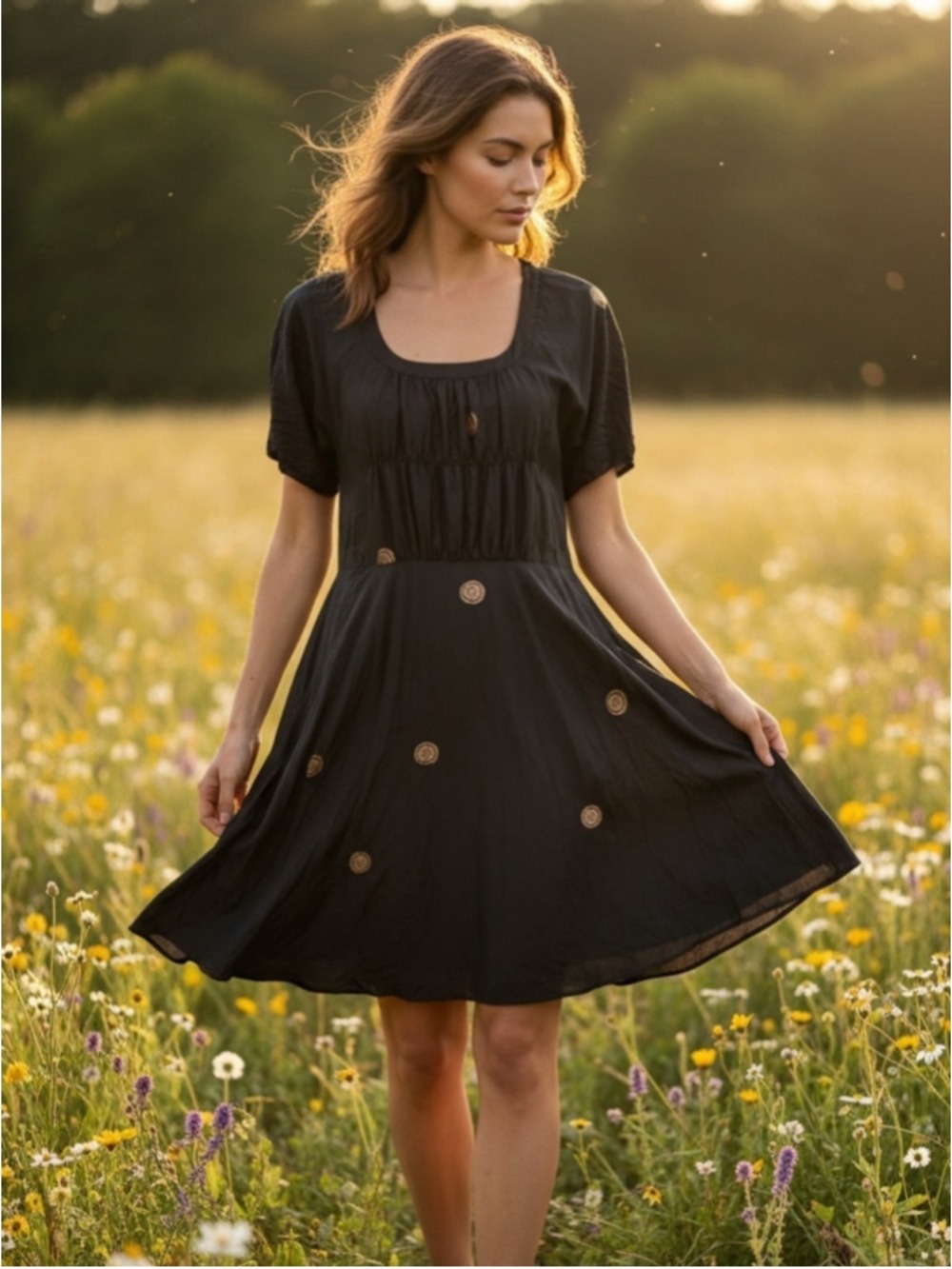 Biya by Johnny Was Black Silk Dress Size M